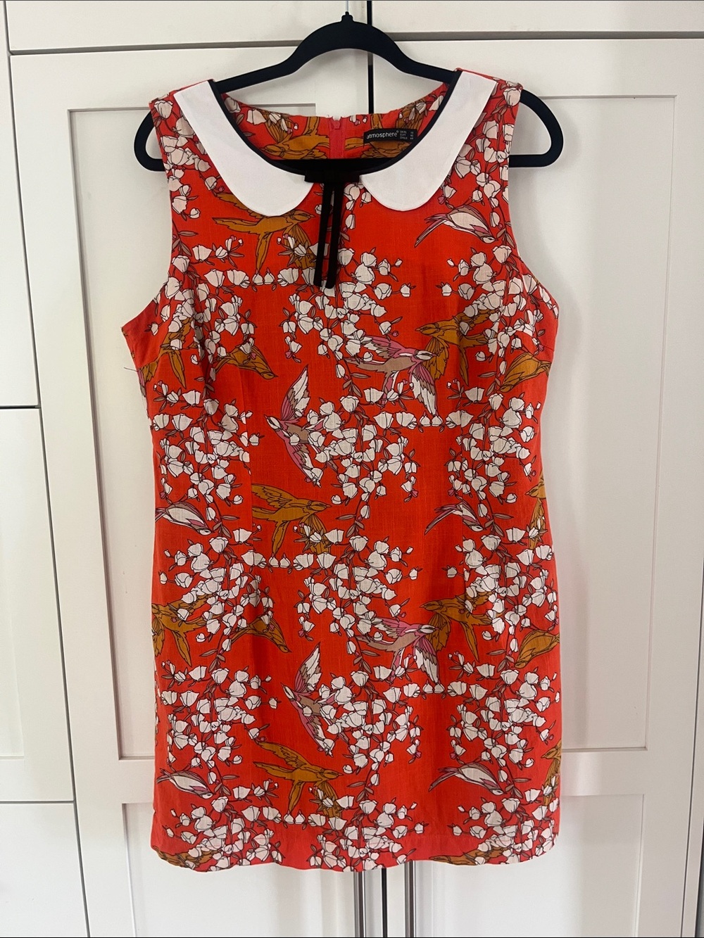 Atmosphere Retro Orange Floral & Bird Print Peter Pan Collar Mini Dress